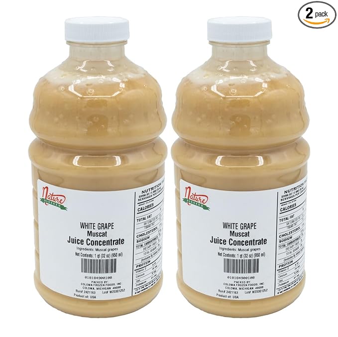 Nature Blessed 100% Muscat White Grape Fruit Juice Concentrate - 2 Quarts (2/32 fl oz bottles) Applications: Excellent for Home Wine Making Home Brewing Distilling Ale Smoothies Making Jelly