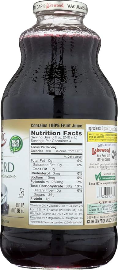 Lakewood Organic PURE Concord Grape Juice 32 Ounce Bottles (Pack of 12)