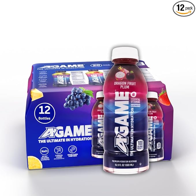A-GAME Sports Drink Dragon Fruit Plum The Ultimate Hydration Sports Beverage for Athletes 8 Essential Vitamins including B C &amp E plus Natural Sea Salt Electrolytes All Natural Flavors &amp