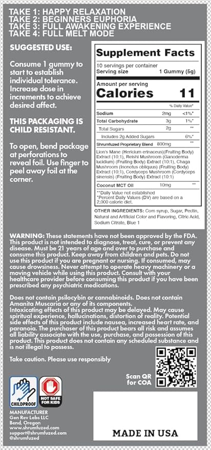 Proprietary Nootropic Gummy 8000mg - Now with New Improved Taste - Lion's Mane Reishi Chaga and Cordycep Nootropic Mushroom Blend (10 Summer Peach)