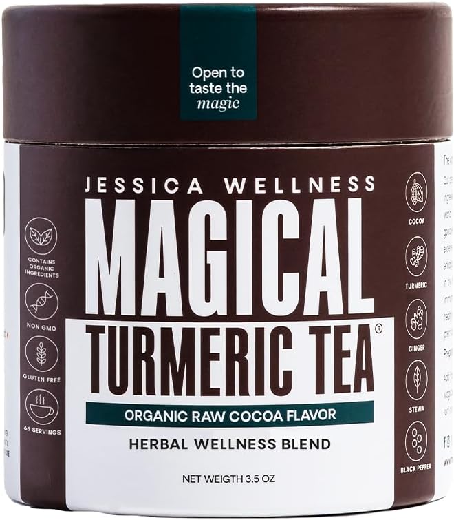 JESSICA WELLNESS Magical Cocoa Turmeric Ginger Tea Black Pepper and Stevia | Ginger Turmeric Cocoa Tea Organic Blend | 3.5 oz