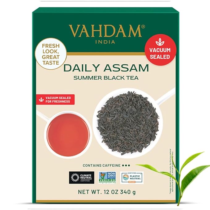 VAHDAM Assam Black Tea Leaves (340g/12oz) 170+ Servings | High Caffeine Non GMO Gluten Free | STRONG MALTY &amp RICH | Pure Unblended Single Origin Black Loose Leaf Tea | Vacuum Sealed