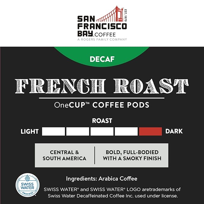 San Francisco Bay Compostable Coffee Pods - DECAF French Roast (120 Ct) K Cup Compatible including Keurig 2.0 Dark Roast Swiss Water Processed
