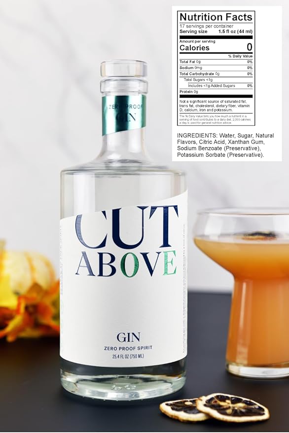 CUT ABOVE Zero Alcohol Gin | Award Winning Premium Non-Alcoholic Spirit for Alcohol Free Cocktails | 25.4 fl. oz. (750mL)