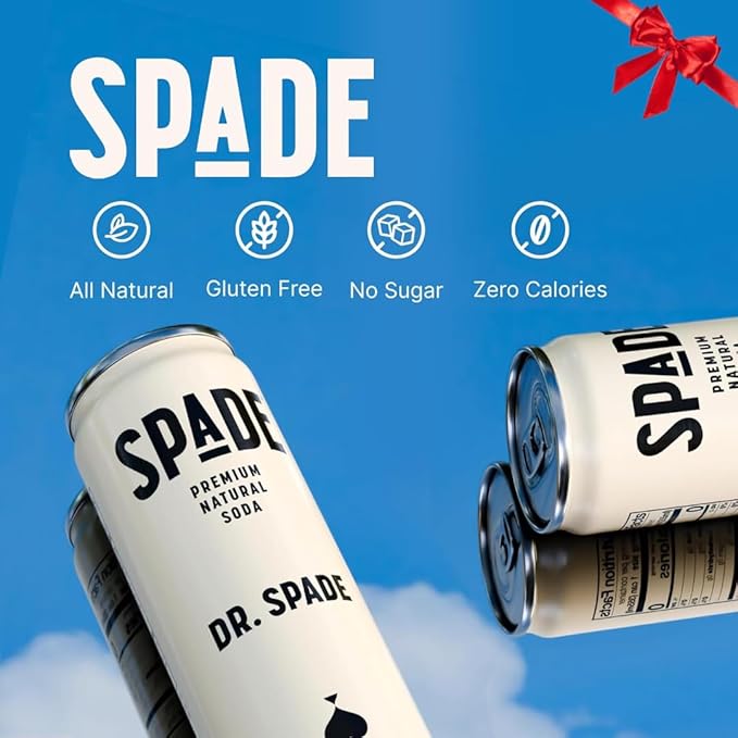 Spade Soda Dr. Spade 12 Pack Premium All-Natural No Sugar No Calories Electrolytes Magnesium Potassium Healthy Non GMO Sweet Stevia No Artificial Sweeteners Great Taste Bold Taste