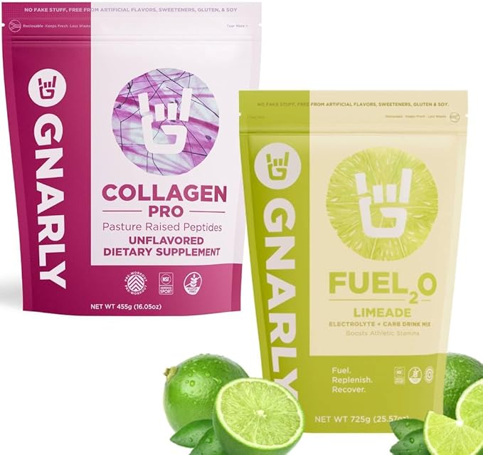 Gnarly Nutrition Collagen Pro Unflavored (15.87oz) Fuel2O Limeade - (25 Serv) Bulk Bag (25.57oz)