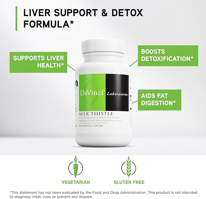 DAVINCI Labs Milk Thistle - Dietary Supplement to Support Liver Detoxification and Function Kidney Health and Healthy Digestion* - with Milk Thistle and More - Gluten-Free - 90 Vegetarian Capsules