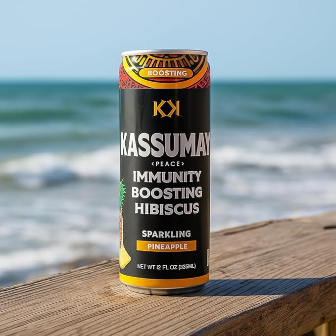 Kassumay Pineapple Sparkling Hibiscus Drink – Premium Plant-Based Wellness Beverage | Immunity Boosting | Antioxidant-Rich | Low Sugar | No Added Sugar | 12 Pack – 12 fl oz Cans