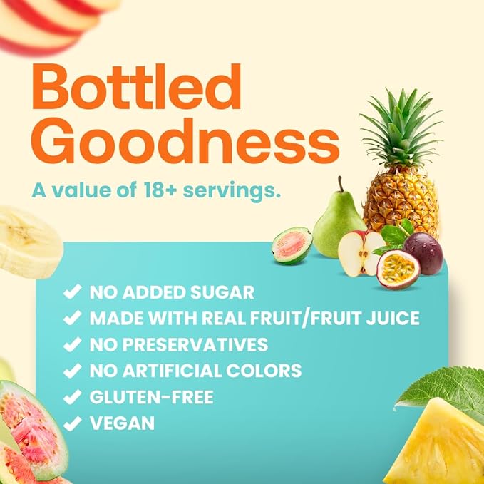 Dr. Smoothie 100% Crushed Tropical Sunshine – No Added Sugar Made with Real Fruits/Fruit Juice – Vegan No Artificial Colors or Flavors – Guava Pineapple Passion Fruit &amp Bananas – 46 oz Bottle