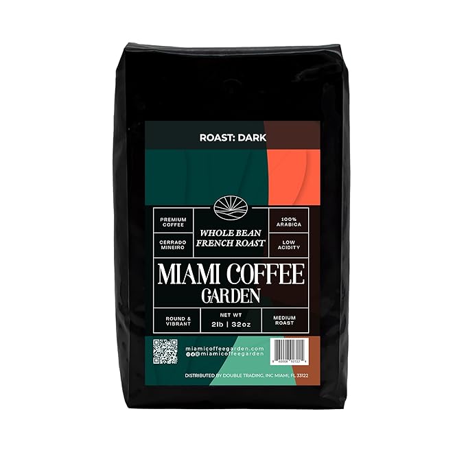 Miami Coffee Garden French Dark Roast Whole Beans Fresh Roasted Coffee 100% Arabica Whole Bean Coffee Espresso Beans 2 Lb