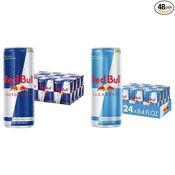 Red Bull Energy Drink (8.4 Fl Oz 24 Cans) and Red Bull Sugar Free Energy Drink (8.4 Fl Oz 24 Cans)