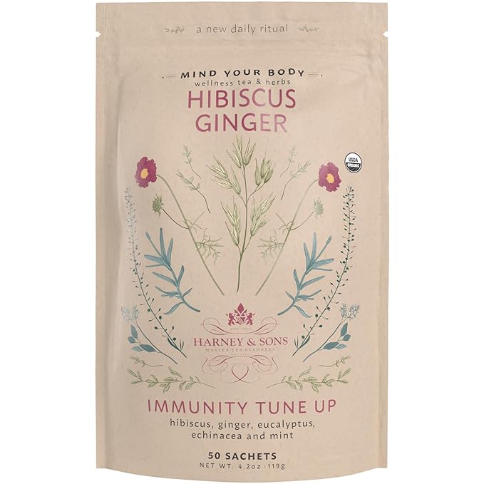 Harney &amp Sons Organic Hibiscus Ginger Tune-Up Tea Bag of 50 sachets 50 Count