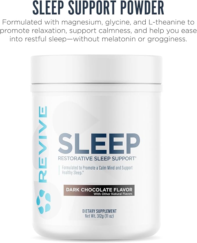 Revive MD Melatonin-Free Sleep Support Supplement for Adults Dark Chocolate - Natural Sleep Aid Supplements with Magnesium (Glycinate) Inositol &amp L-Theanine for Deep Relaxation (30 Servings)