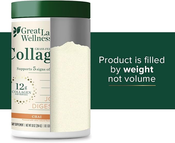 Great Lakes Wellness Collagen Peptides Powder for Skin Hair Nails Joints &amp Digestion - Chai Flavored - Quick Dissolve Hydrolyzed Non-GMO Kosher - 10 oz