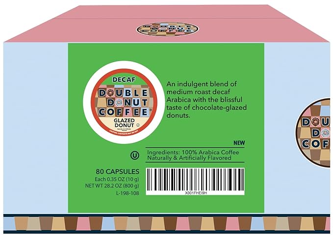 Double Donut Coffee Medium Roast Decaf Flavored Coffee Pods for Keurig K Cups Makers from Double Donut 80 Capsules