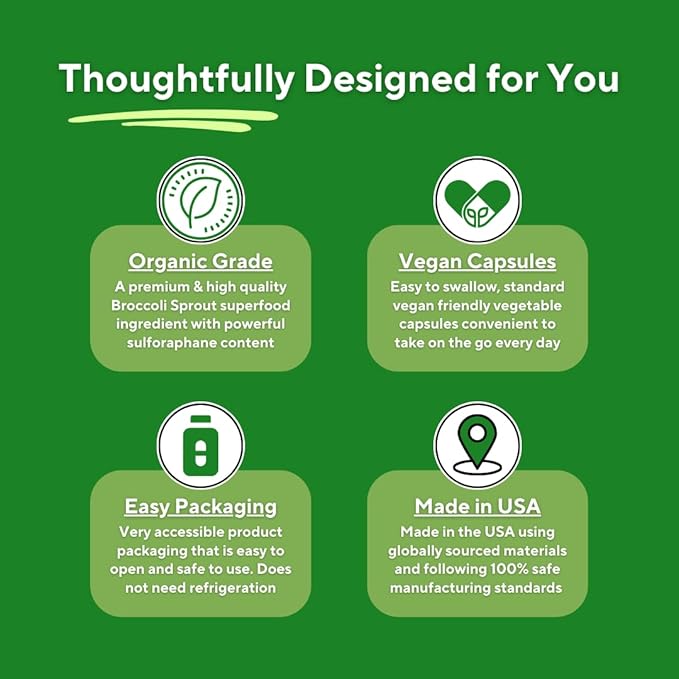 Vitapia Organic Broccoli Sprout &amp Broccoli Extract for Sulforaphane Antioxidant Brain Skin Heart Health Support - 120 Veggie Capsules - Non-GMO Gluten-Free Vegan-Friendly Supplement