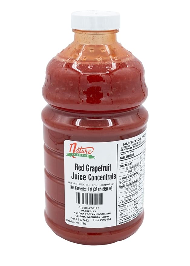Nature Blessed 100% Pure Red Grapefruit Fruit Juice Concentrate - 1 Quart (1/32 fl oz bottle) Applications: Excellent for Home Wine Making Brewing Distilling Smoothies Mead Jelly