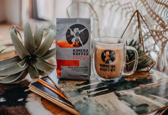 Kimera Koffee - Organic Light Roast Ground Coffee | Focus Blend | Infused with Brain Vitamins | L-theanine | Amplifies Alpha Brain Waves| Enhance Mental Endurance &amp Awareness | 12oz