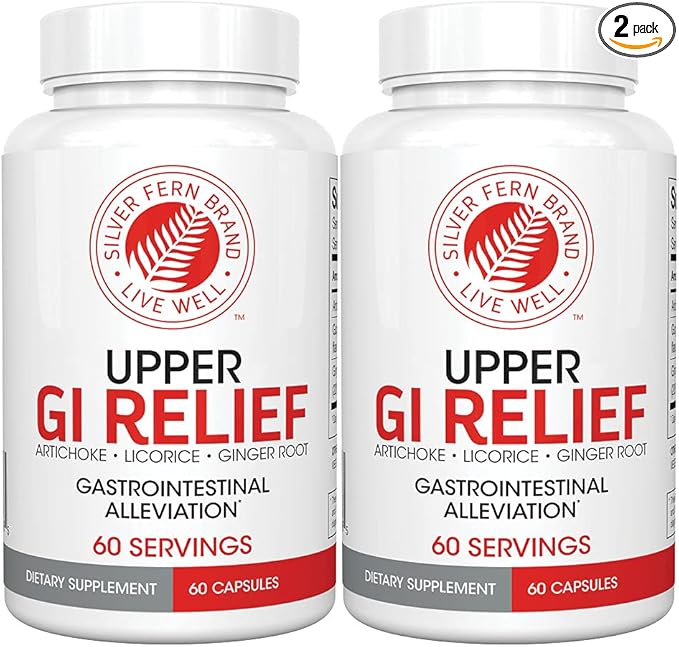 Silver Fern GI Relief - Natural Herbal Supplement - All Natural with Artichoke Leaf Extract Ginger Root Extract and GutGuard Licorice Flavonoids (2 Bottles - 120 Capsules - 60 Day Supply)