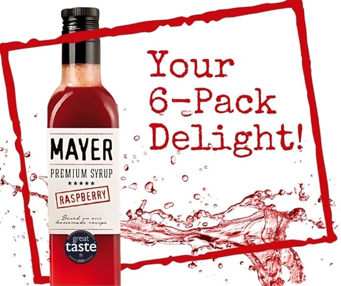 Mayer Premium Artisan Hungarian Raspberry Syrup – Award-Winning Real Fruits and 3 Natural Ingredients Vegan Gluten Free Dairy Free Versatile for Beverages &amp Desserts – No Artificial Additives