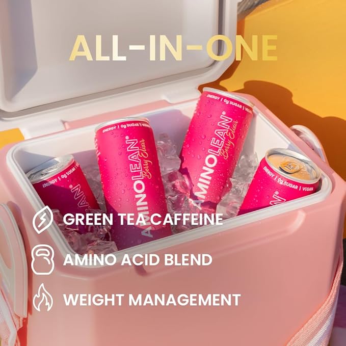 RSP NUTRITION AminoLean Energy Drink - Sugar Free Amino Energy with No Jitters Tingles or Crash Vegan Amino Acids Berry Elixir 12 Pack