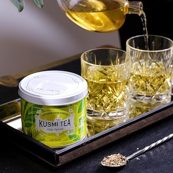 Kusmi Tea - Only Spices - Organic Herbal Tea with Cinnamon Aniseed Ginger Licorice Fennel &amp More Spices - Caffeine Free - Enjoy Hot or Iced - Loose Leaf Tea - Tin Box of 3.5 oz for about 50 cu