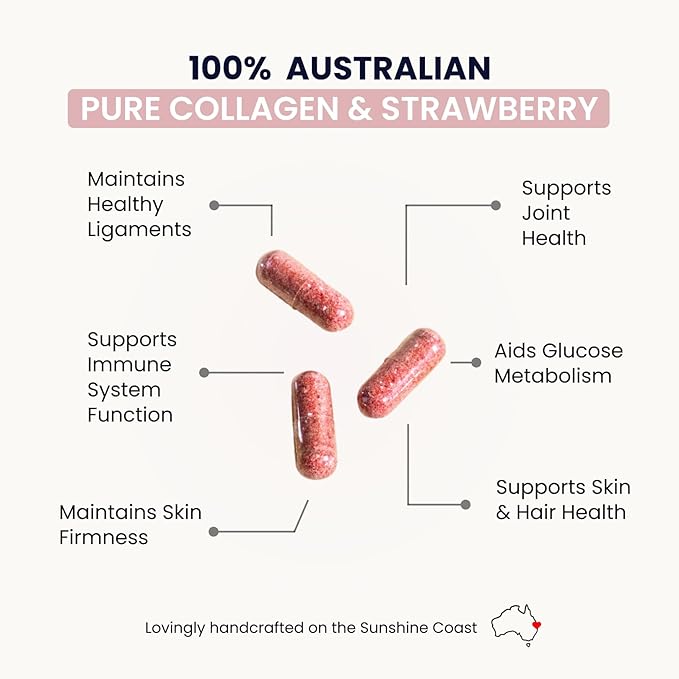 Organic Collagen Australia Beauty Brilliance Pure Collagen &amp Strawberry Capsules 120 Count