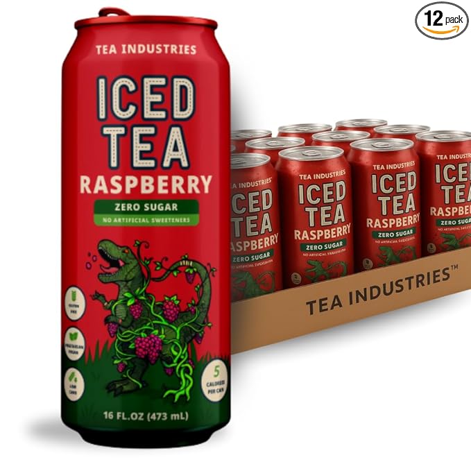 Tea Industries Black Tea with Raspberry Iced Tea – Sugar Free Low Calorie Refreshing Drink Natural Fruity Flavor 16oz Cans (12-Pack)