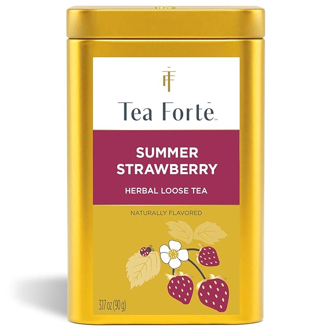 Tea Forte Summer Strawberry Premium Loose Leaf Caffeine-Free Herbal Tea Blend Canister Makes 35-50 Cups