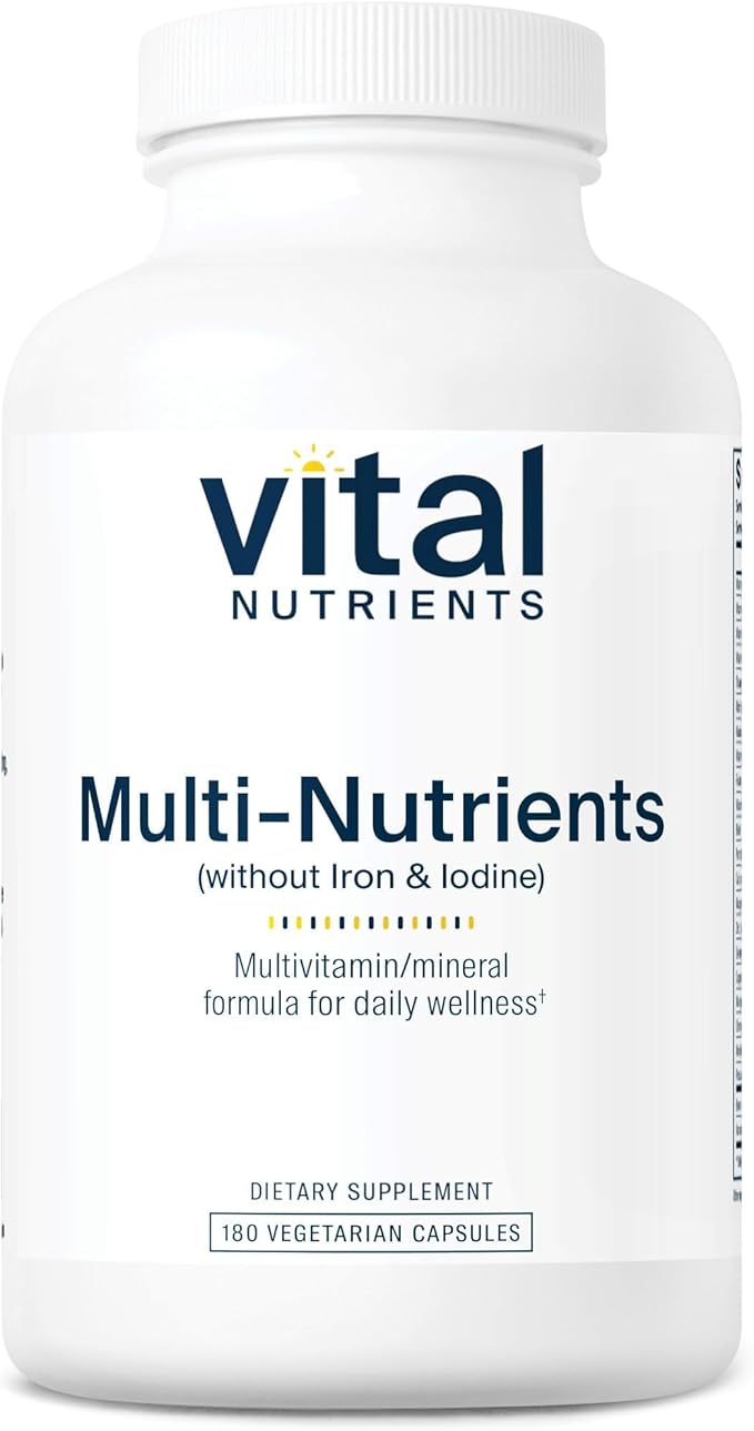 Vital Nutrients Multi-Nutrients (No Iron or Iodine) - Comprehensive Vegetarian Daily Multivitamin and Mineral Formula with Potent Antioxidants* - Gluten Dairy Soy Free - Non-GMO - 180 Capsules