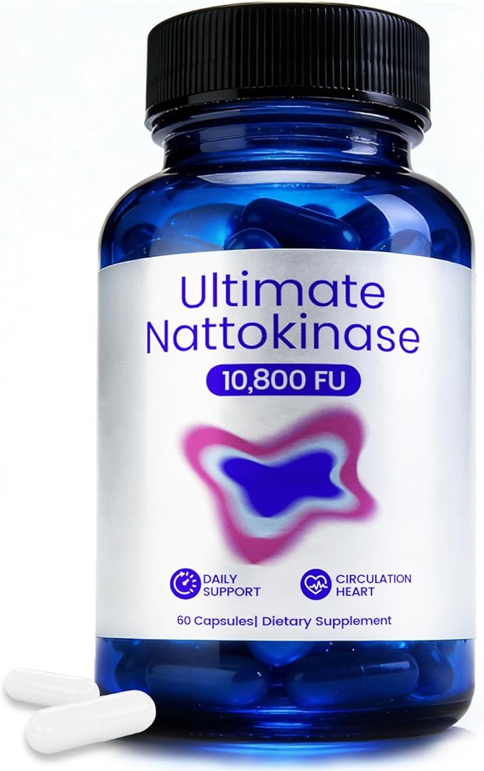 Ultimate Nattokinase Supplement with 10800 FU of Nattokinase Natural Support for Circulation &amp Cardiovascular Health Odorless Fermented Soy Enzyme Easy Daily Routine 60 Capsules
