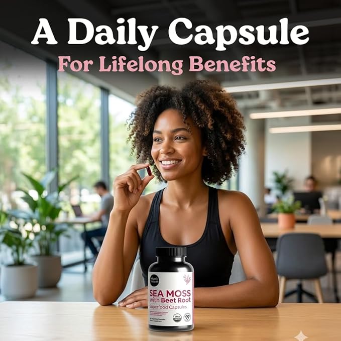 Atlantic Naturals Sea Moss with Beet Root Capsules - Premium Quality Multivitamin Supplement - Sea Moss Superfood to Support Immune Health Blood Flow Joint Health &amp Athletic Performance - 120 ct