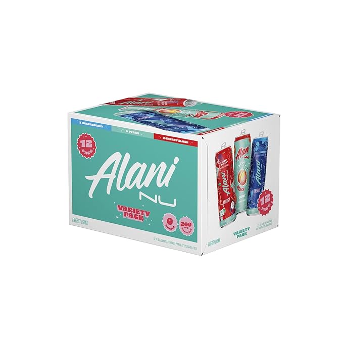 Alani Energy Drinks Christmas Holiday Variety Pack | Breezeberry Juicy Peach &amp Cherry Slush Variety Pack | Sugar-Free Low-Calorie Energy Boost Drink 12 fl oz (Pack of 12) | Winter Limited Editi