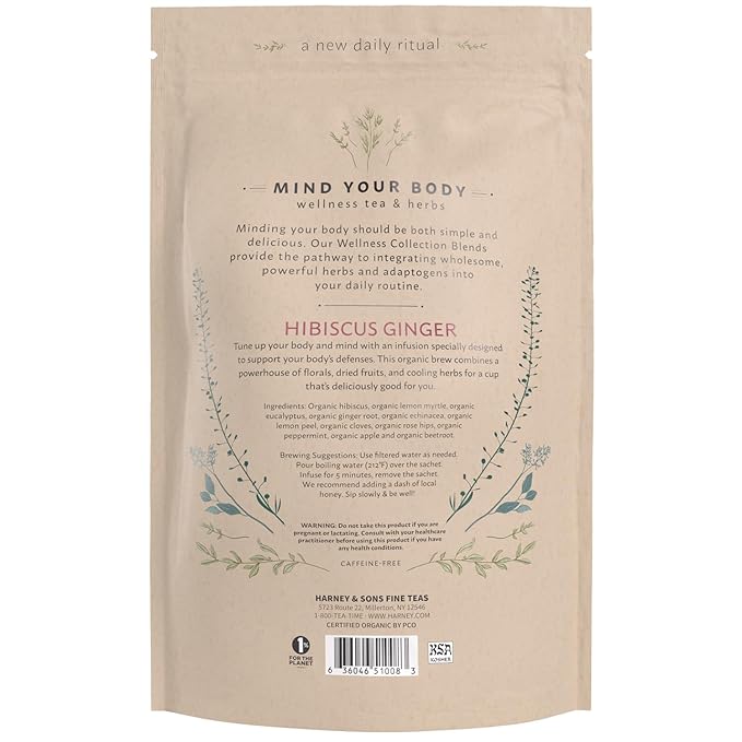 Harney &amp Sons Organic Hibiscus Ginger Tune-Up Tea Bag of 50 sachets 50 Count