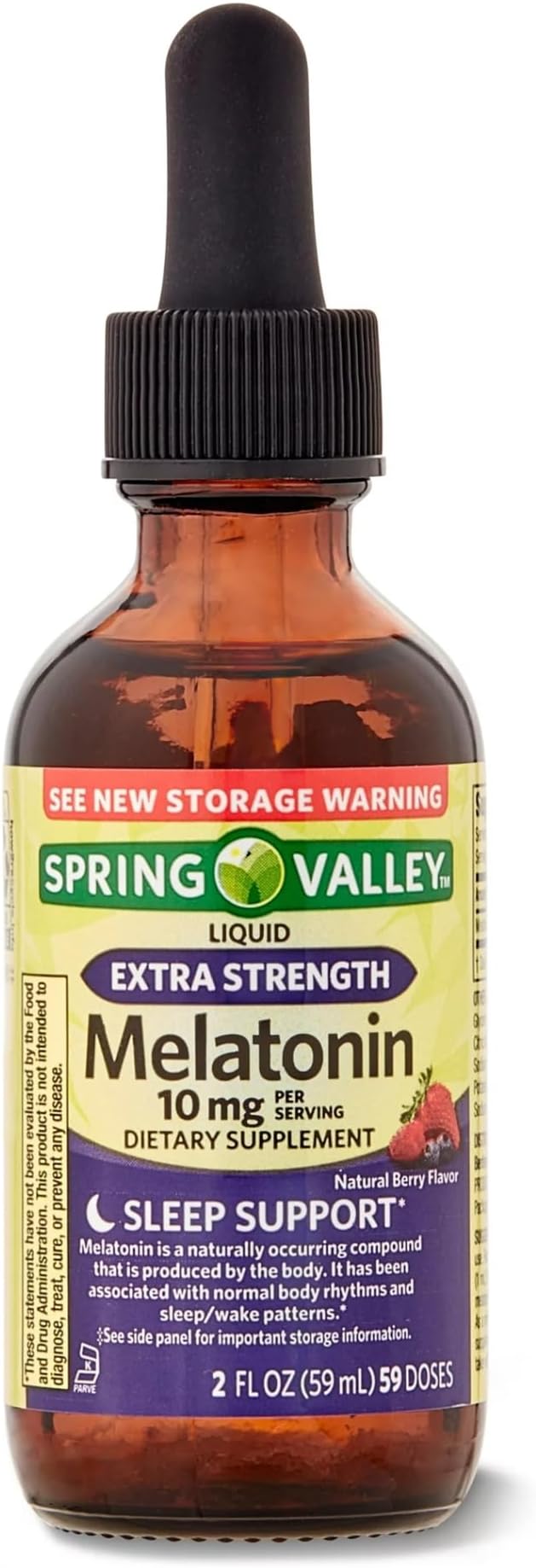 Generic Spring Valley Liquid Melatonin Dietary Supplement 10 mg 2 fl oz Yellow/Green/Red