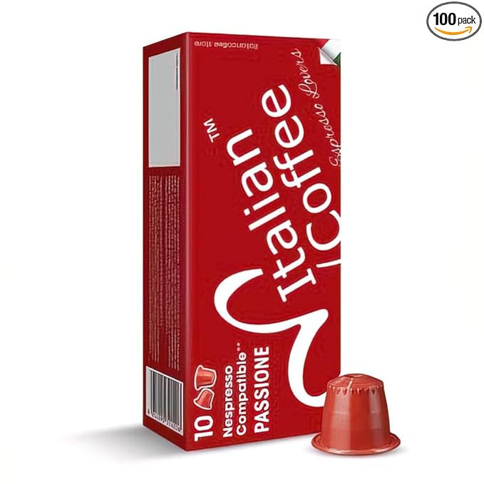 Italian Coffee pods compatible with Nespresso Original machines Espresso capsules (100 Passione regular pods 100 Count (Pack of 1)) red