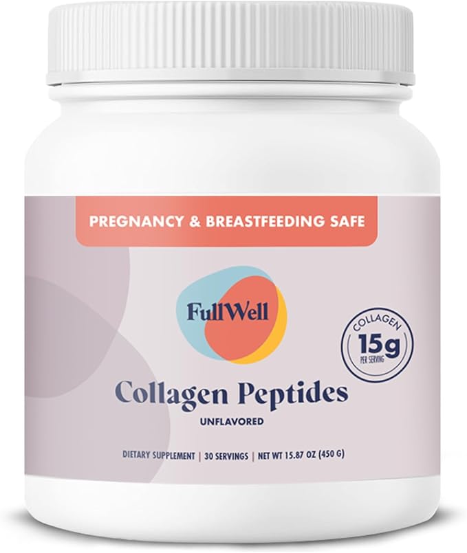 FullWell Unflavored Collagen Peptides Powder - Grass-Fed Bovine Collagen for Skin Health - Tissue Elasticity Support - Pregnancy &amp Breastfeeding-Safe - Reproductive Health Aid - 15.87 oz (30 Servi