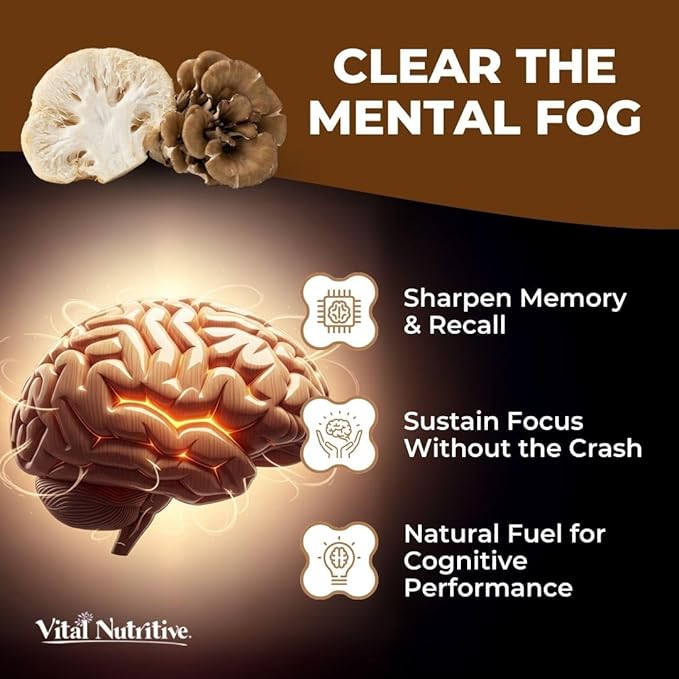 Vital 10-in-1 Mushroom Supplement Complex – High Potency Lion’s Mane Cordyceps Reishi &amp Turkey Tail Capsules – Nootropic Brain Support for Memory Focus &amp Energy – 30 Day Supply
