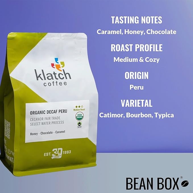 Organic Decaf Peru Cecanor Fair Trade Select Water Process - Roasted by Klatch Coffee - Freshly Ground Coffee - 310 Gram Bag