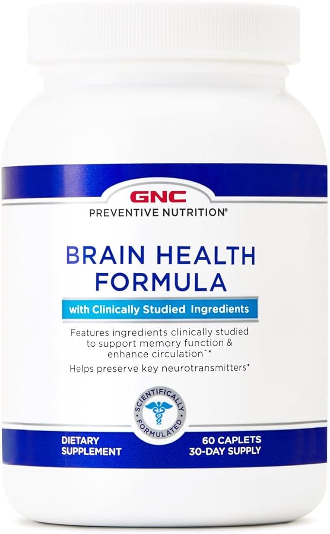 GNC Preventive Nutrition Brain Health Formula 60 Caplets Supports Memory Function and Enhances Circulation