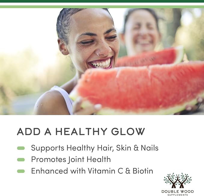 Double Wood Supplements Premium Liquid Collagen - 2500mg of Hydrolyzed Bovine Collagen (Type 1 3 and Grassfed) - 32 Servings - for Women and Men - 30 mcg of Biotin - Sugar Free Pear Flavor
