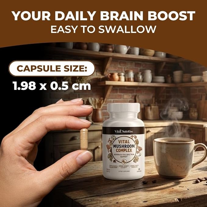 Vital 10-in-1 Mushroom Supplement Complex – High Potency Lion’s Mane Cordyceps Reishi &amp Turkey Tail Capsules – Nootropic Brain Support for Memory Focus &amp Energy – 30 Day Supply