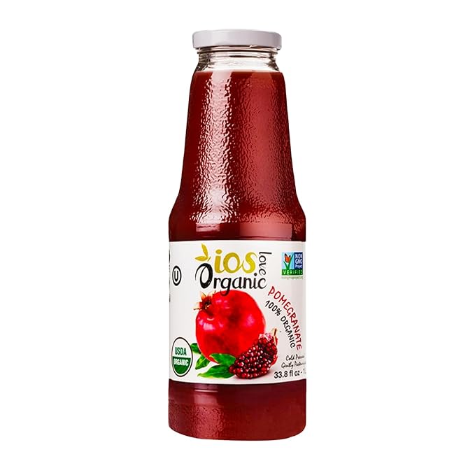 IOS Love Organic Juice - USDA Organic Certified - Cold Pressed No Added Sugar No Water No Artificial Colors No Preservatives No Flavors Added No Gluten - 33.8 Fl Oz (Pomegranate Pack of 6)