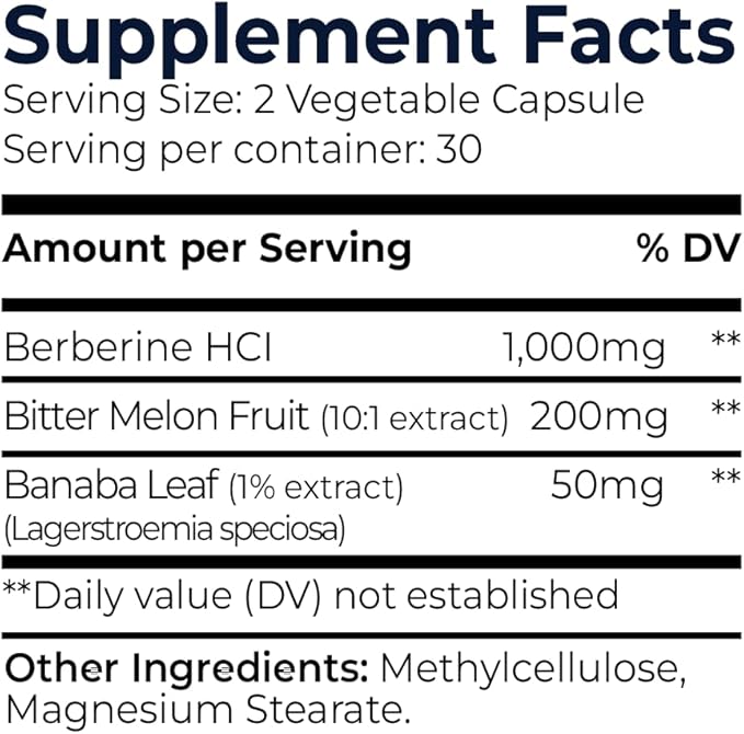 Berberine 1000 mg with Bitter Melon and Banaba Leaf – Herbal Supplement 60 Capsules