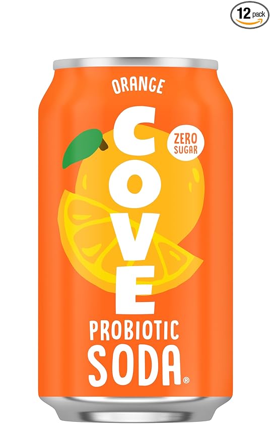 Cove Probiotic Soda Soft Drinks with Zero Sugar – Refreshing Functional Soda Alternative with Probiotics &amp Vitamin C – Naturally Flavored Caffeine-Free Sparkling Beverage - Orange 12 Pack