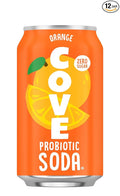 Cove Probiotic Soda Soft Drinks with Zero Sugar – Refreshing Functional Soda Alternative with Probiotics &amp Vitamin C – Naturally Flavored Caffeine-Free Sparkling Beverage - Orange 12 Pack