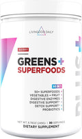 Livingood Daily Greens &amp Superfood Powder Super Greens for Gut Health Green Juice Powder with Spirulina Chlorella and Digestive Enzymes Probiotics for Digestive Support Berry 30 Servings