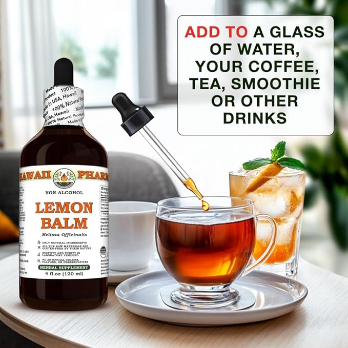Hawaii Pharm Lemon Balm Alcohol-Free Extract Glycerite for Relaxation Supports Restful Sleep Promotes Mental Clarity and Cognitive Function Eases Digestive Discomfort - 4 fl.oz