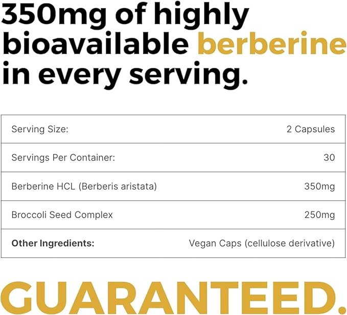 Mara Labs BerbElite | 350mg Berberine HCL &amp Broccoli Seed Complex for Increase Bioavailability | 60 Vegan Capsules