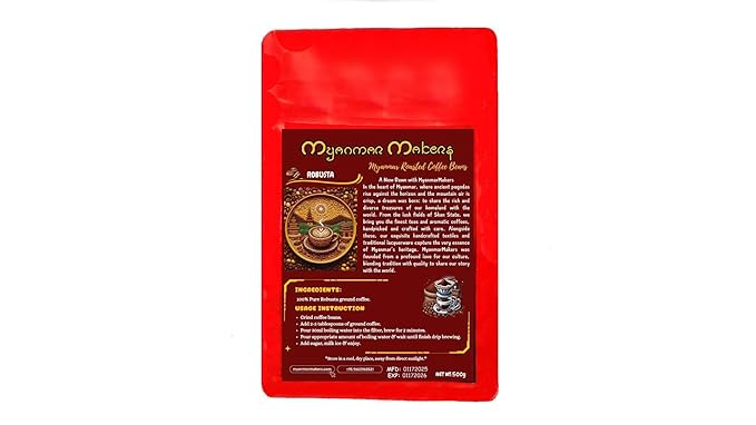 MyanmarMakers Robusta Ground Coffee – Authentic Burmese Ground Coffee 200g/500g (500g Robusta)